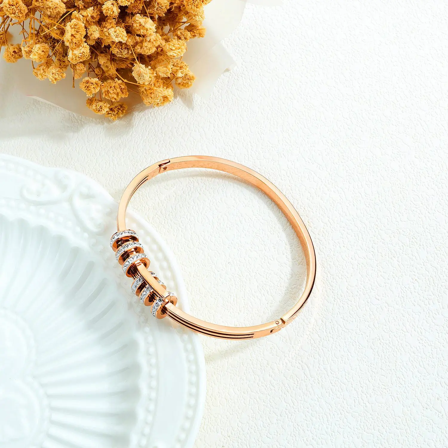 Hemiston RoseGold Plated Women's Bracelet Titanium Steel Female Temperament Zircon Jewelry | Украшения и аксессуары