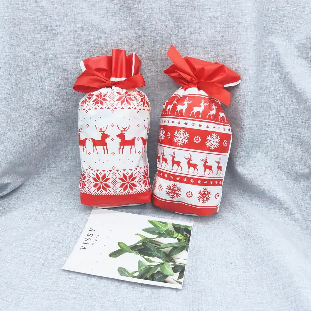 

50Pcs Christmas Socks New Year Gift Bags Xmas Christmas Tree Decor Food Bags Ribbon Drawstring Bag Candy Case Drawstring Pockets