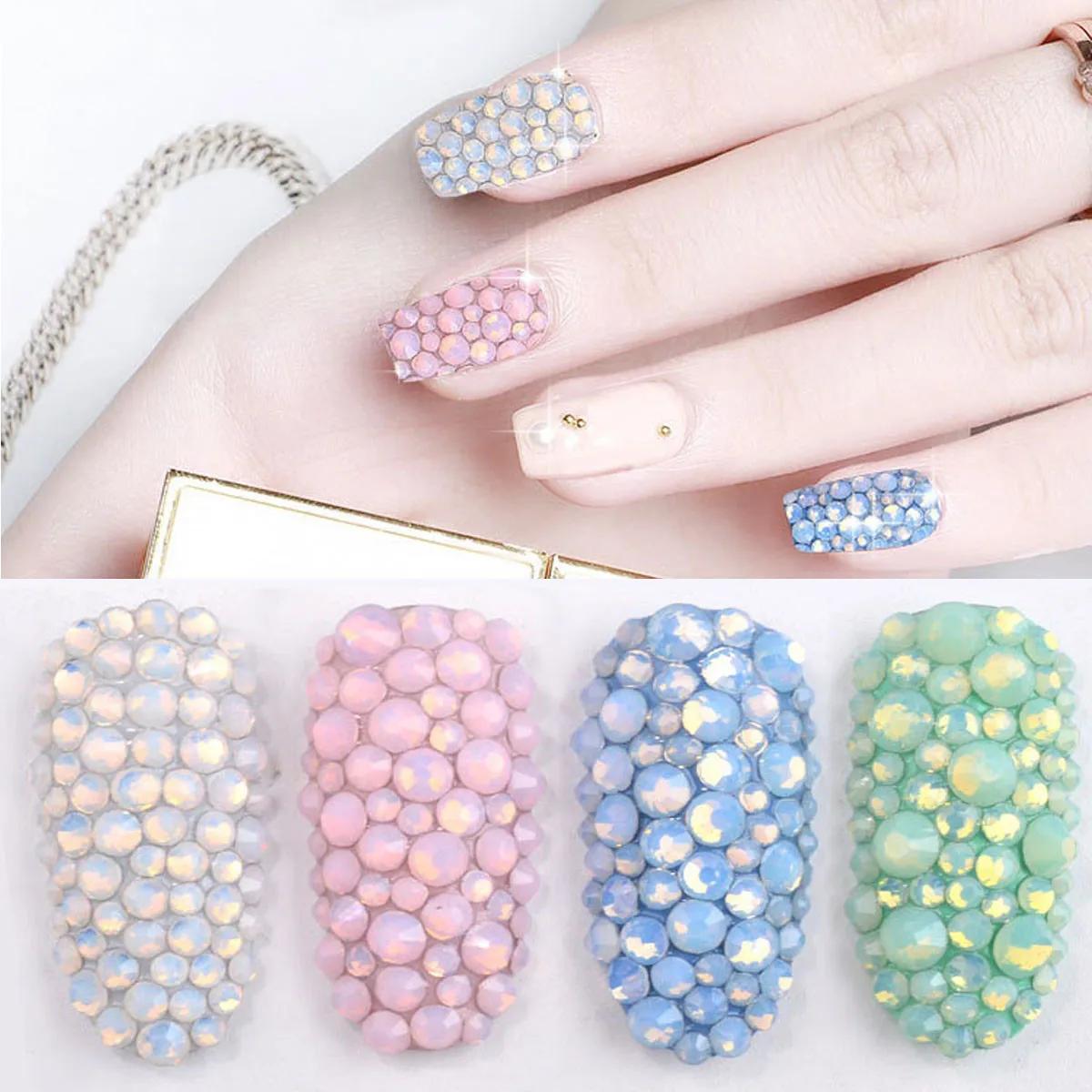 

AB Блестящий опал, искусство ногтей 3D, кристалл, бриллианты, подвески, украшение для ногтей, Сияющие камни с плоской задней стороной, камни, украшения для ногтей