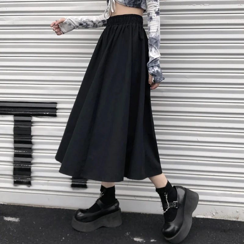 

Skirts Women High Elastic Waist Cotton Soft Cozy Solid Simple A-line Slim Loose Students Streetwear Cool Cargo Fashion Casual
