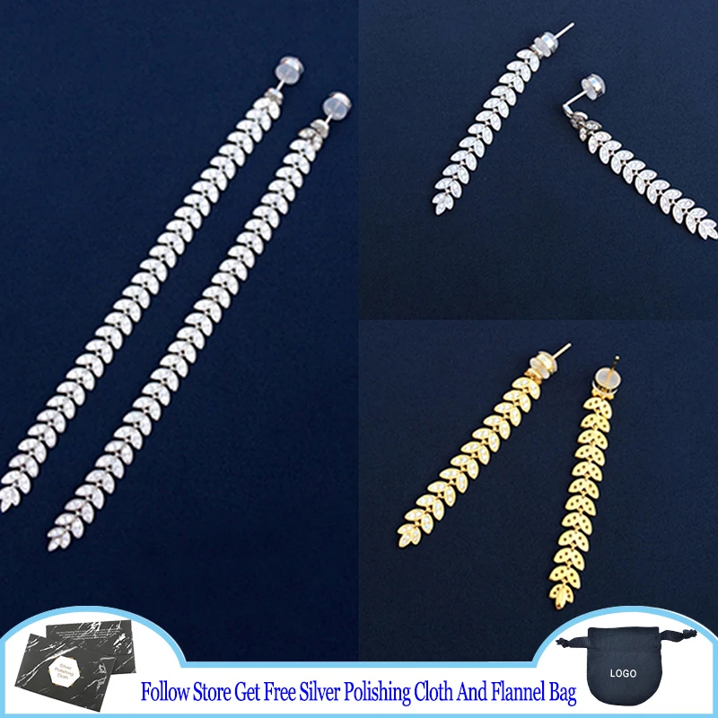 

Palm Leaf Wheat Ears Long Dangle Earrings Stud Dinner Party Charm Fashion Earrings For Women Luxury Jewelry 925 Sterling Silver