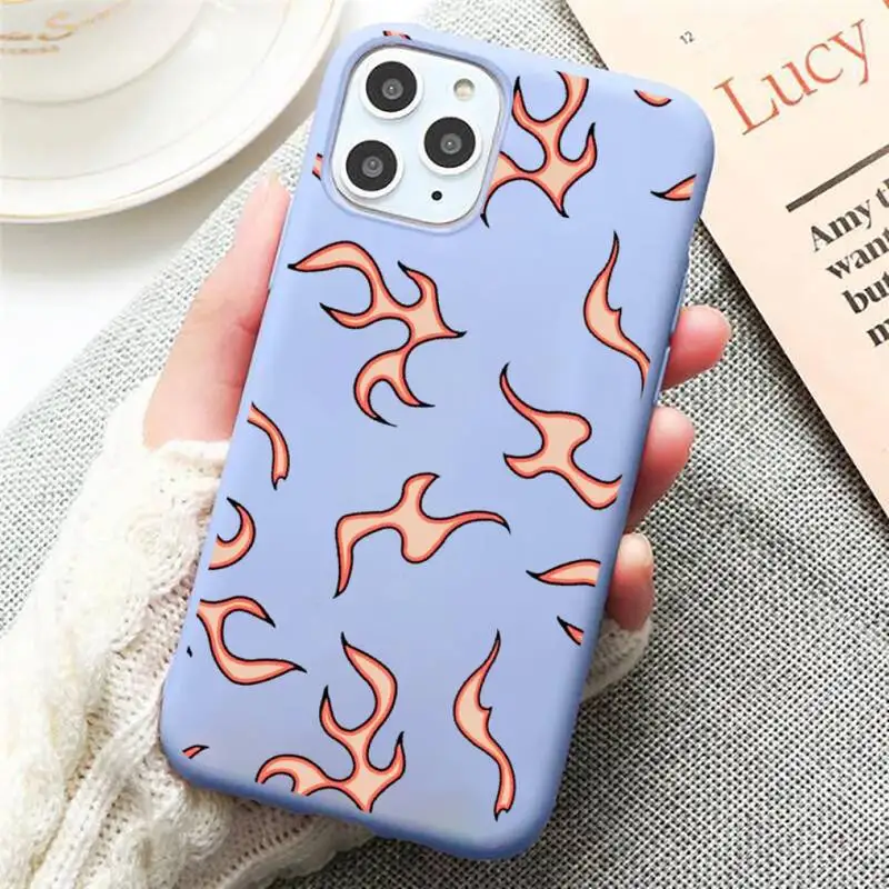 

aesthetics Blue Flame Fire Phone Case Candy Color for iPhone 6 7 8 11 12 s mini pro X XS XR MAX Plus