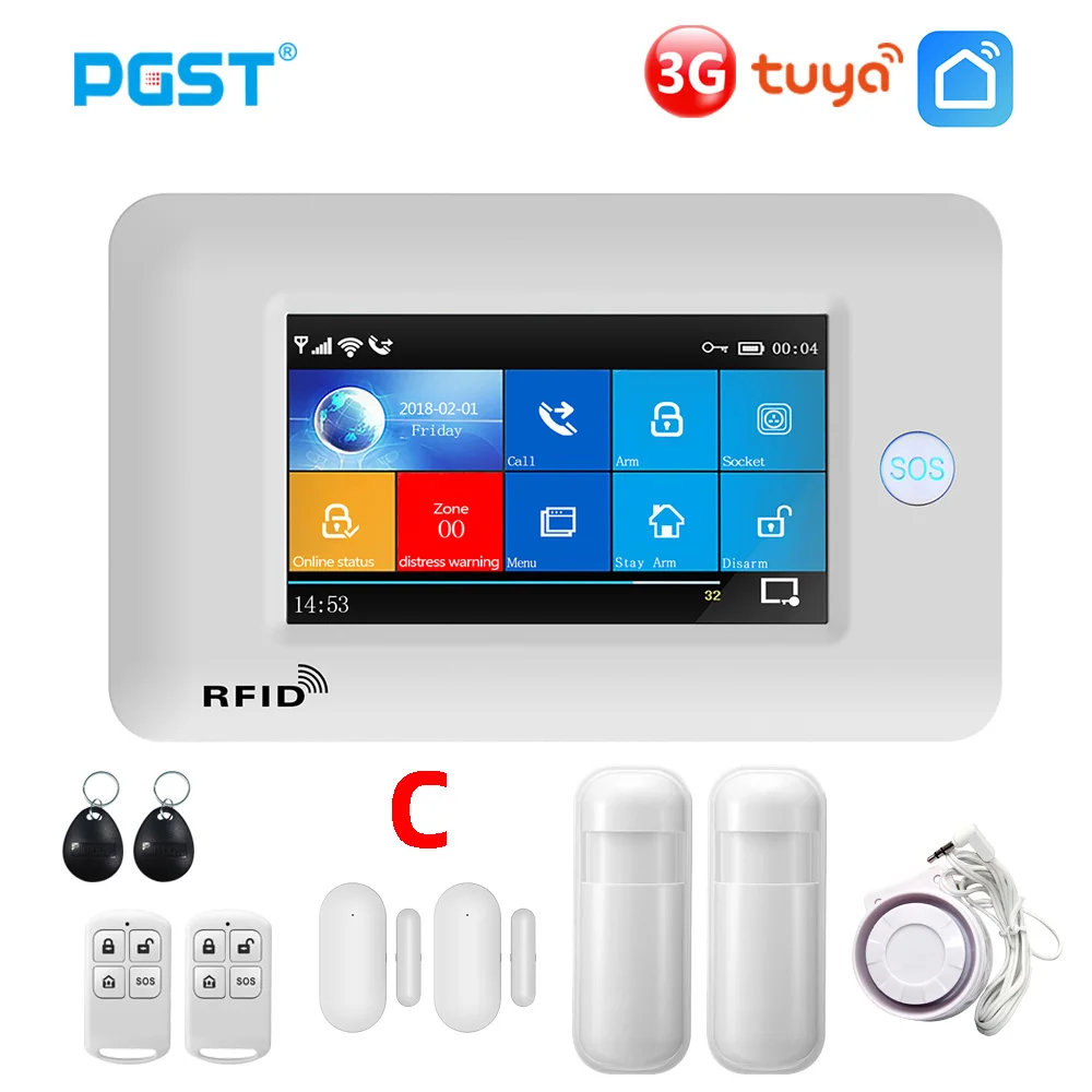 PGST PG106 Home Alarm System 433MHz Wifi 3G With RFID Motion Sensor Burglar Alarm System Tuya Smart Life