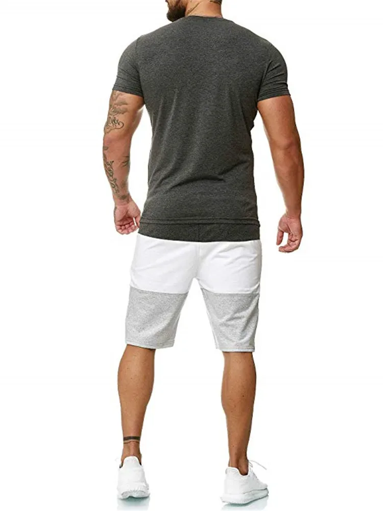 

2021 men's summer new casual sports T-shirt suit, two-piece T-shirt + shorts, 5 colors, stitching colors