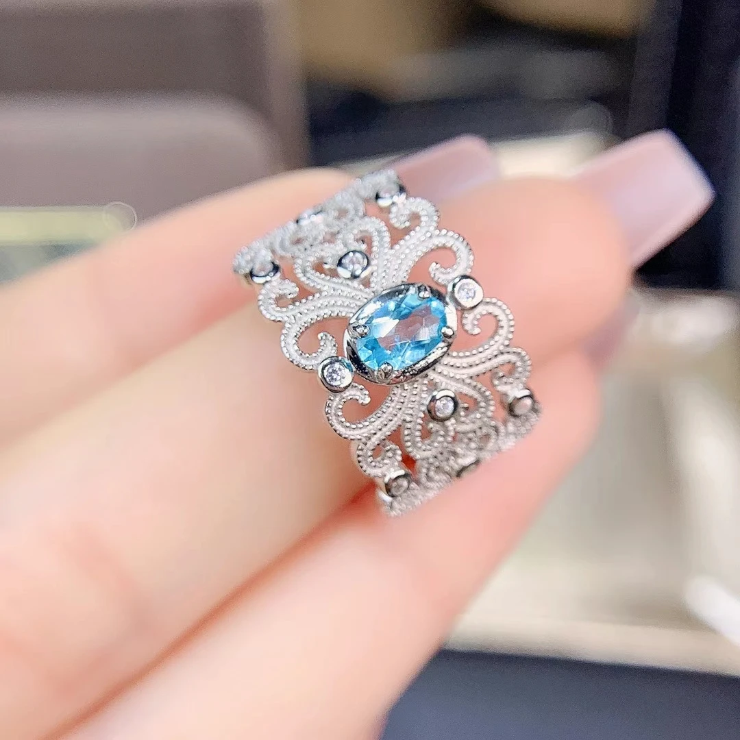 Женское кольцо 925 пробы серебро с инкрустацией топаз камень реплики красивую