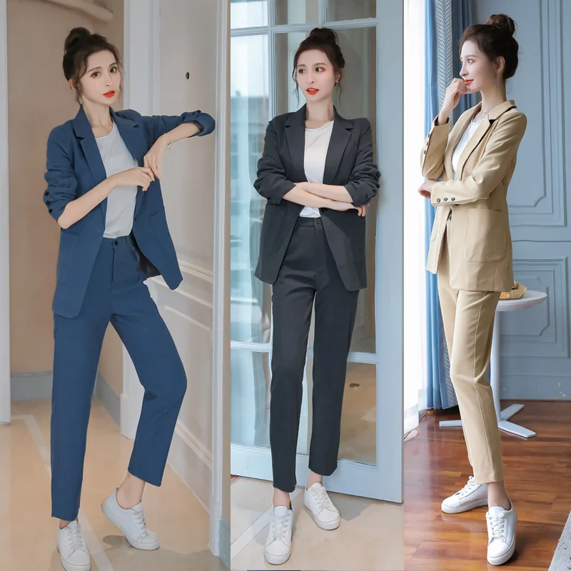 

Women's suits autumn new fashion solid color single-breasted suit jacket + trousers temperament women's two-piece suit