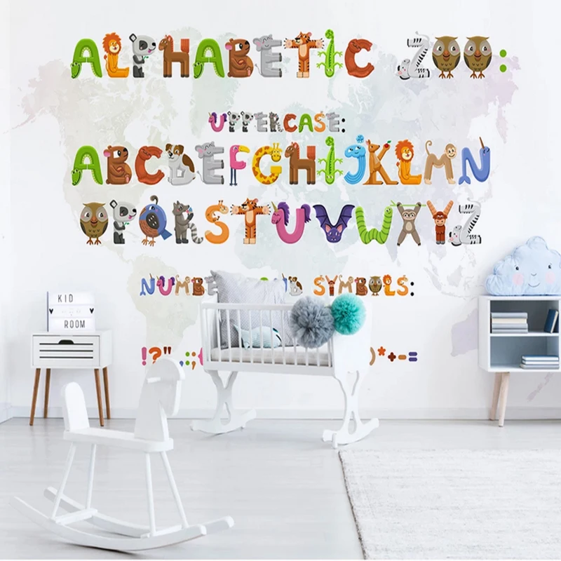 

Customized Abc Wallpapers Cartoon Kids Room Animal Alphabet Wall Mural
