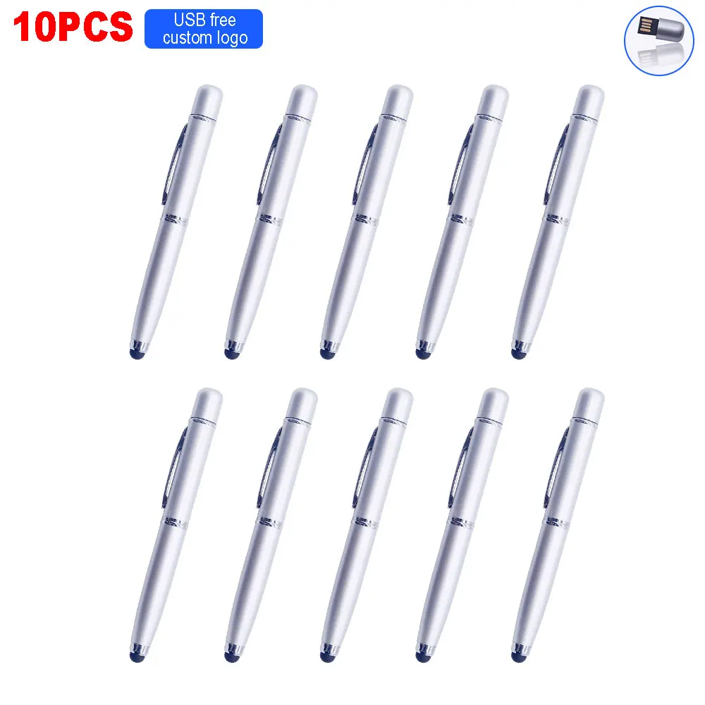 

10pcs/lot Custom logo Metal flash usb stick pen drive 8gb 16gb 32gb 64gb 128gb Ballpoint pen usb flash drive For wedding