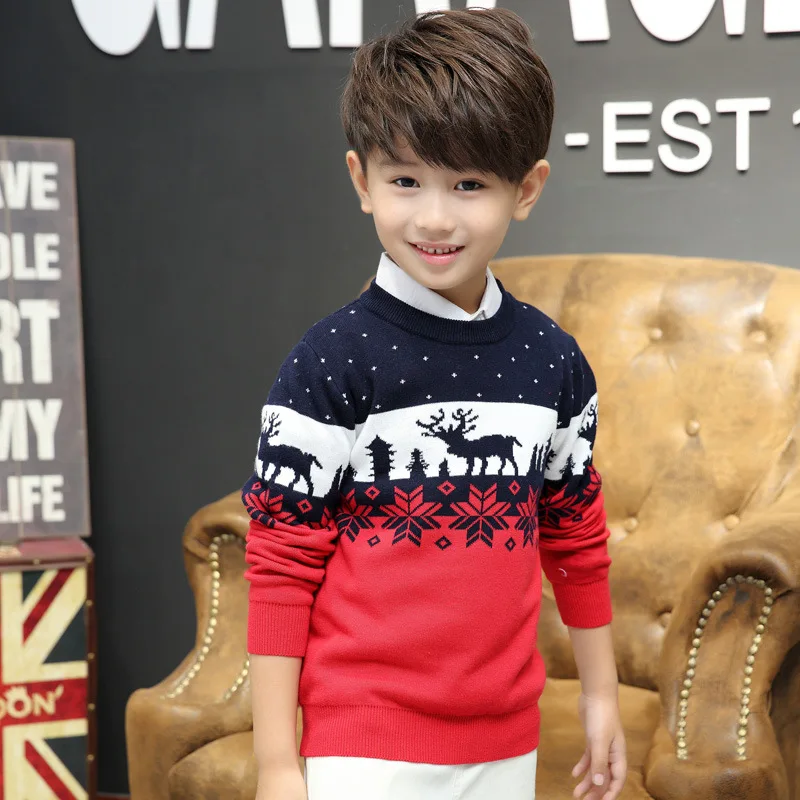 Новые детские свитера для мальчиков и девочек милый Рождественский пуловер с