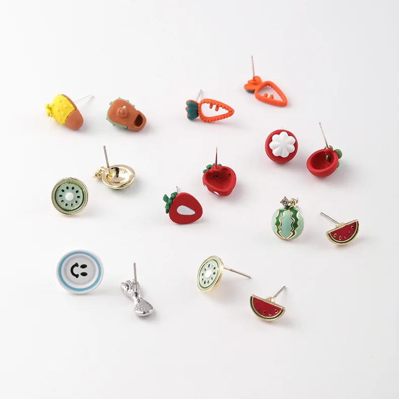 2020 летние модные милые серьги-гвоздики в виде фруктов ювелирные изделия