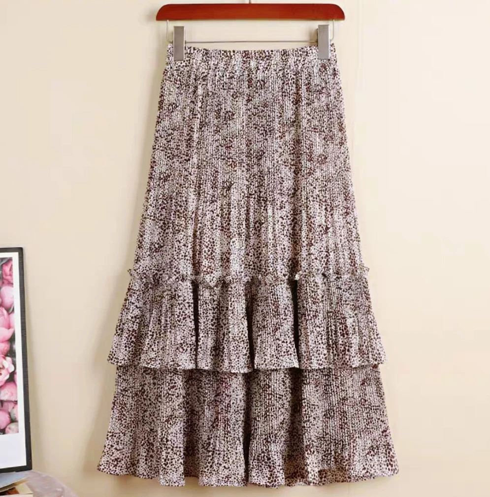 

Юбка в стиле бохо с цветочным принтом, длинная Плиссированная юбка-трапеция в Корейском стиле, с поясом на резинке, в стиле пэчворк, на весну
