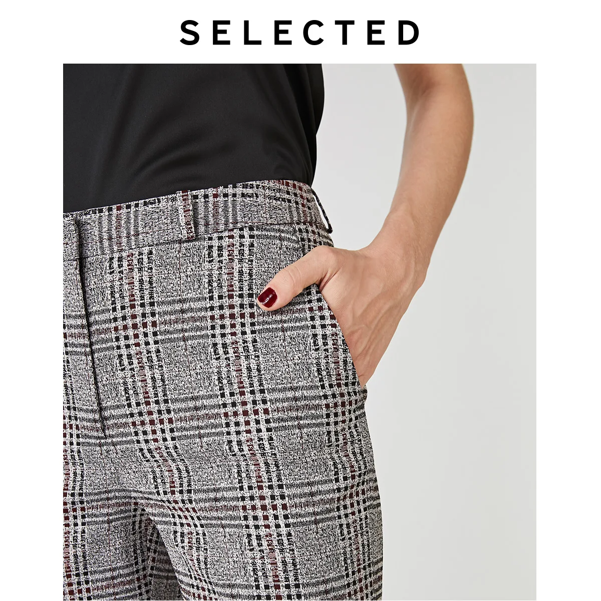 Отборные женские стильные клетчатые свернутые манжеты зауженные укороченные