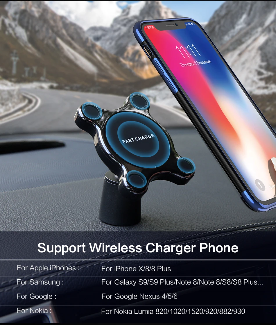FLOVEME Qi Беспроводное Автомобильное зарядное устройство для iPhone 11 Pro XS samsung S10 Plus быстрая Беспроводная зарядка магнитный держатель для мобильного телефона