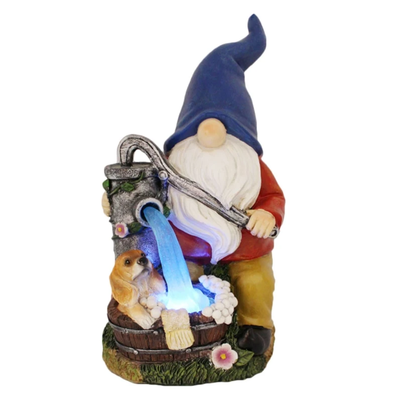 

Garden Gnome Statue Resin Figurine with Solar LED Lights Funny Dog Bathing Swedish Outdoor Decorations