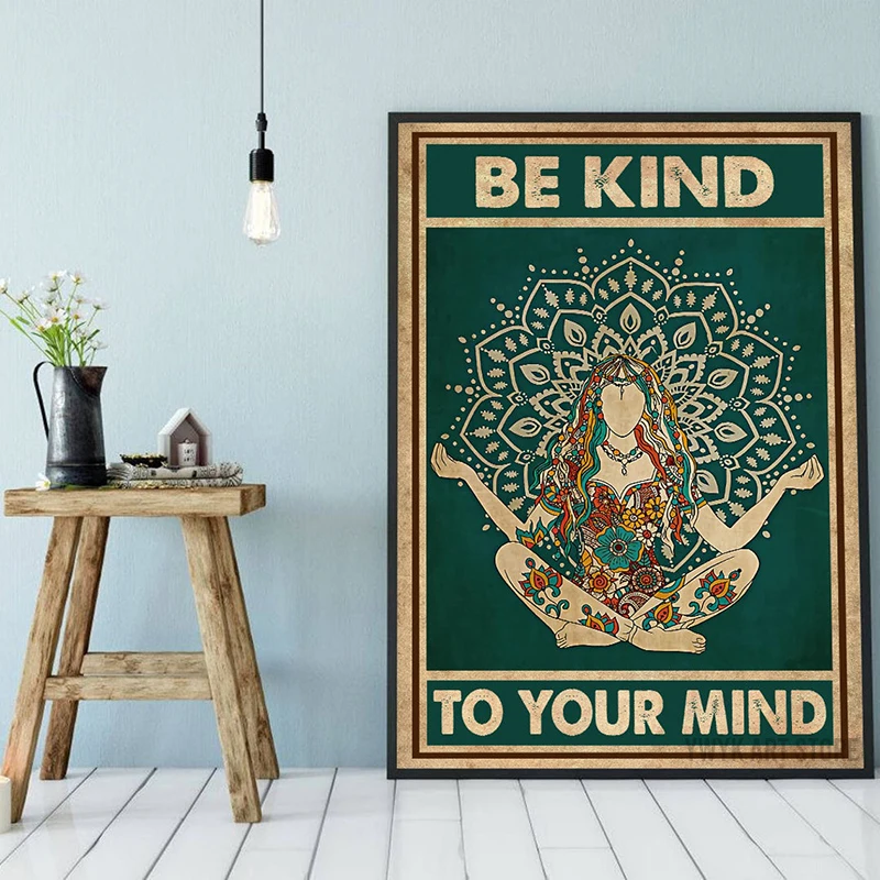 ВИНТАЖНЫЙ ПЛАКАТ будьте добры для вас женщина Йога холст живопись абстрактный