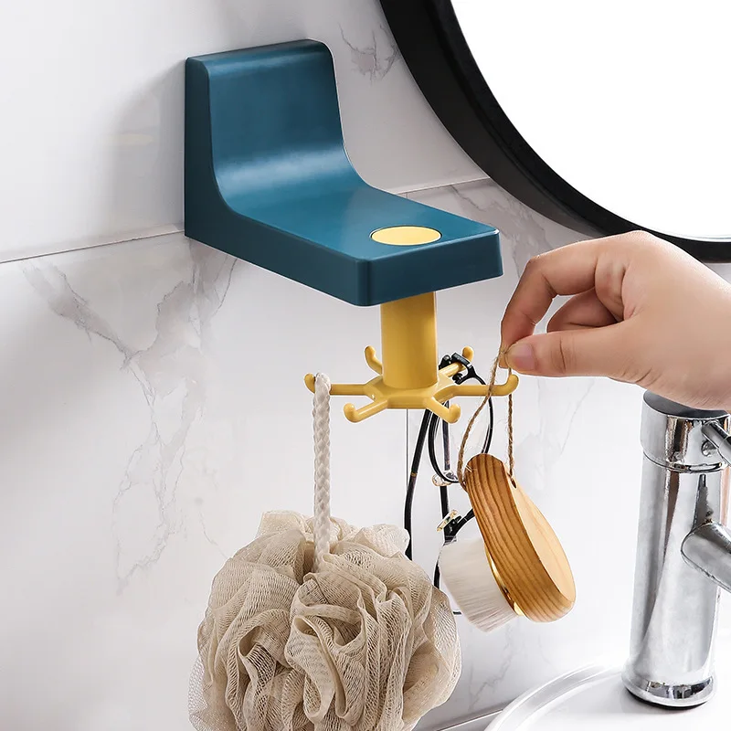 

Wall Mounted 360 Degrees Rotating Hooks Punch-Free Spatula Spoon Tableware Holder Storage Rack Kitchenware Hanging Organizer