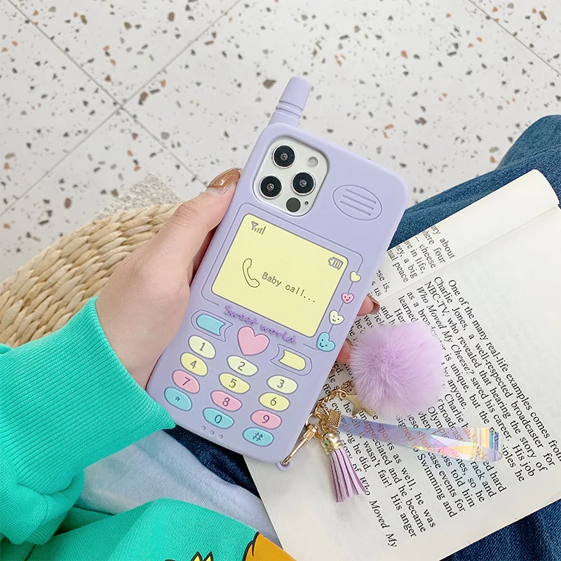 3D Kawaii Фиолетовый милый Lanyar чехлы для мобильного телефона из мягкого силикона