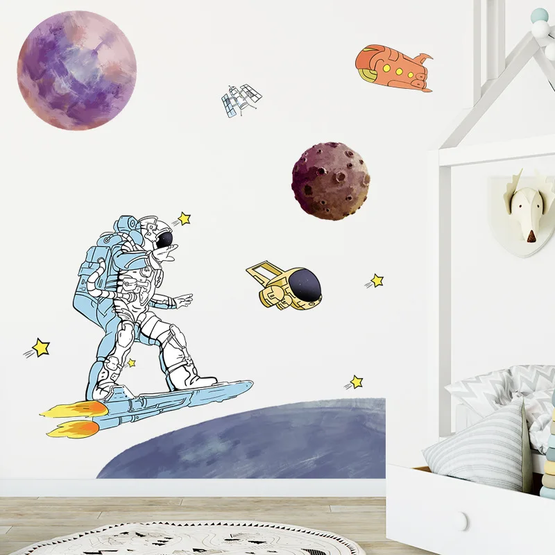 Мультяшная космическая планета астронавт Настенная Наклейка для детской