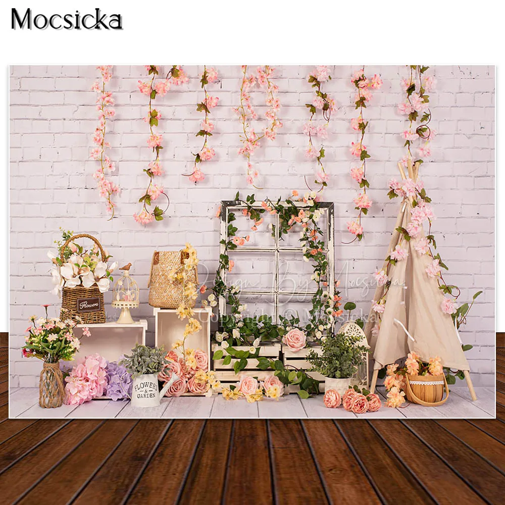 

Spring Garden Backdrops for Photography Girl Birthday Cake Smash Background Photo Studio Props Supplies Pink Flower Decorations