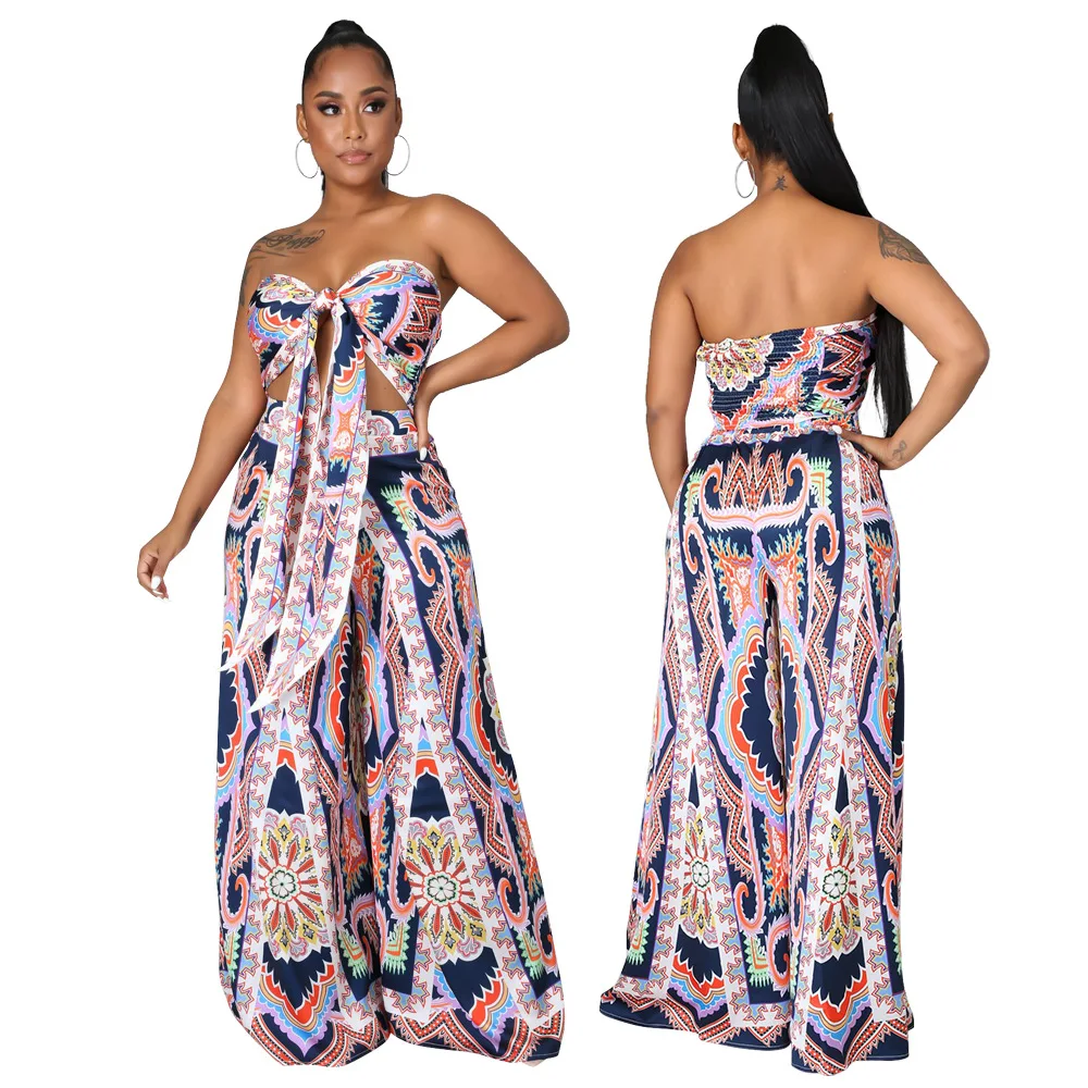 

2 Two Piece Pants Set Women African Clothes Summer Fashion Africa Suit Top And Pants African Suits For Lady Matching Sets