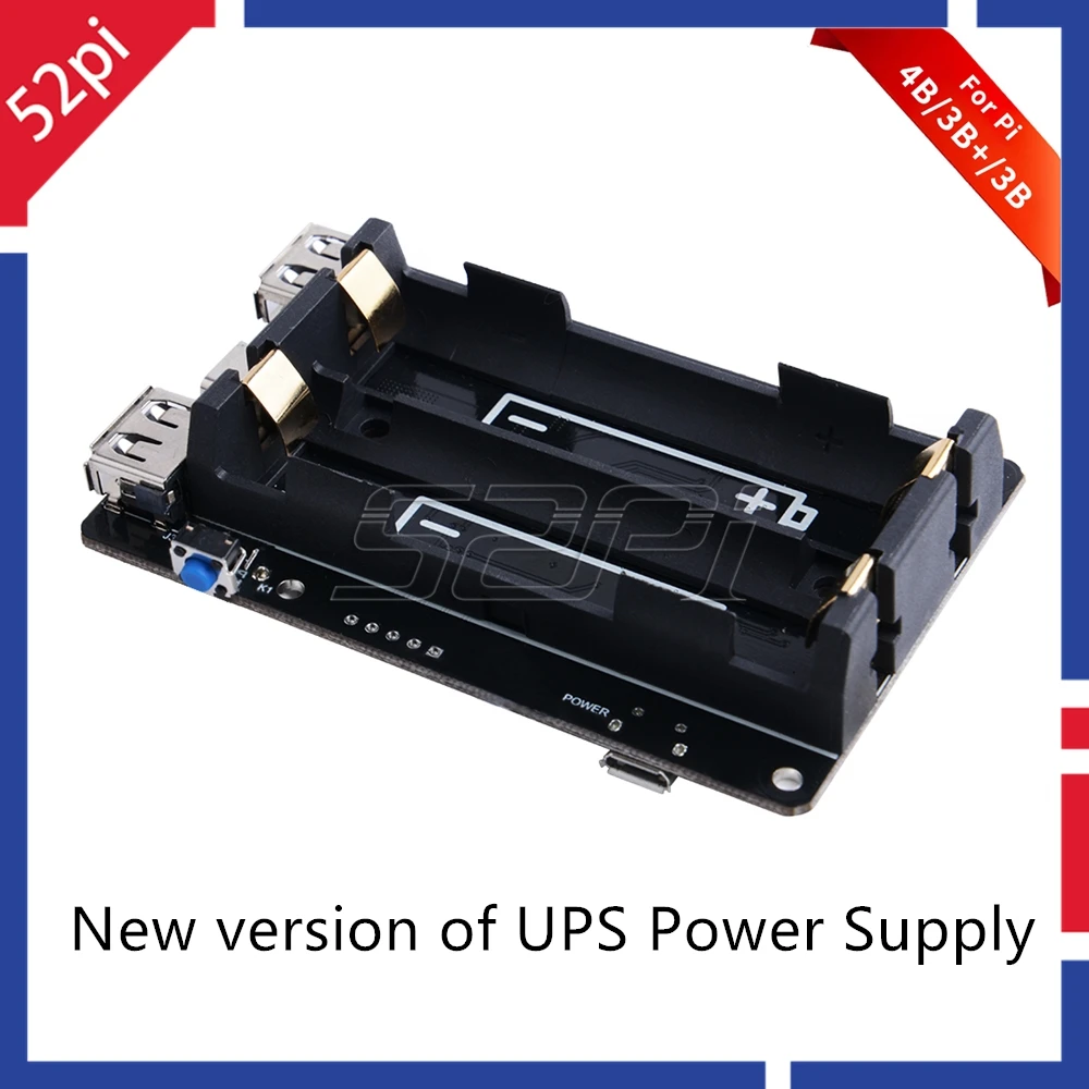 52Pi 18650 UPS Pro устройство питания расширенное два порта USBA для Raspberry Pi 4 B/3B+/3B, не включает аккумулятор 18650