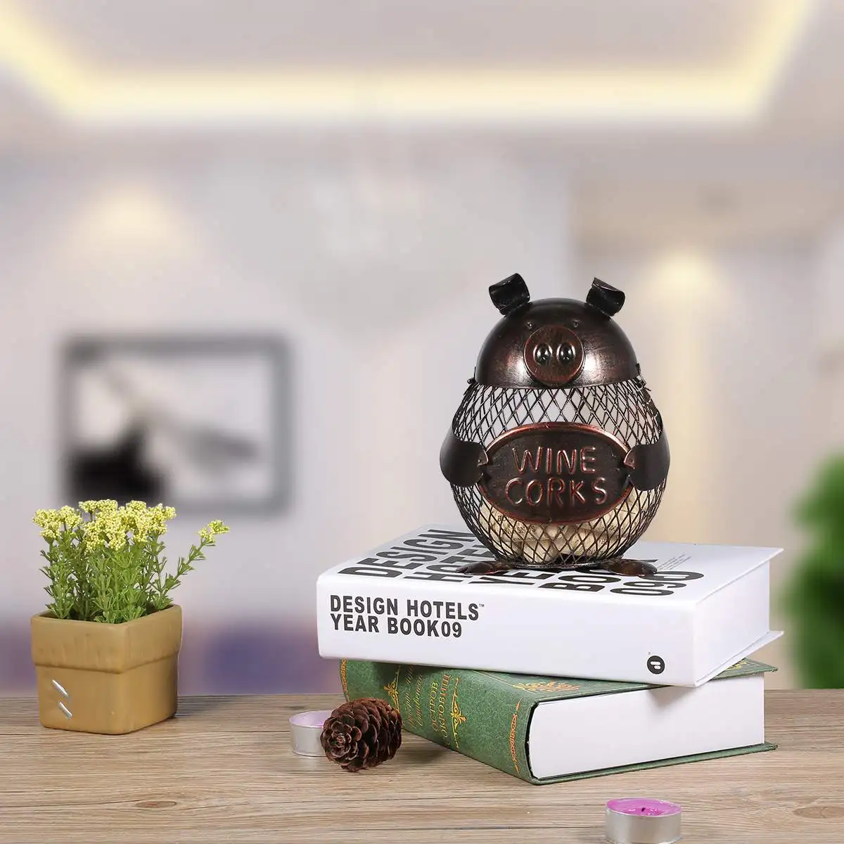 

Tooarts Lovely Piggy Figurine Wine Cork Container Home Decoration Figurine Metal Sculpture Animal Miniatures Craft Gift