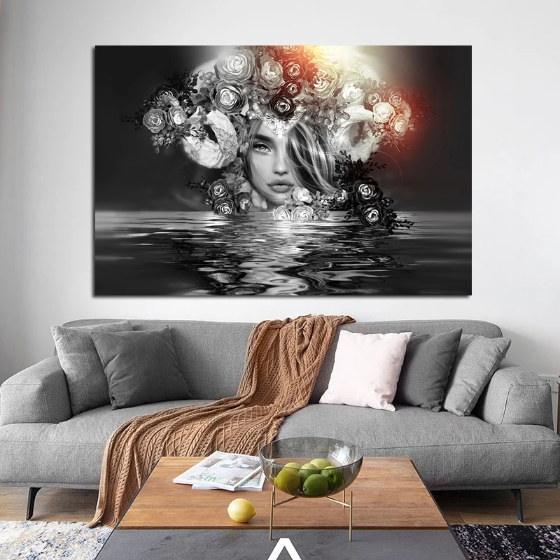 Черно белая женская картина плакаты портреты современная девушка холст