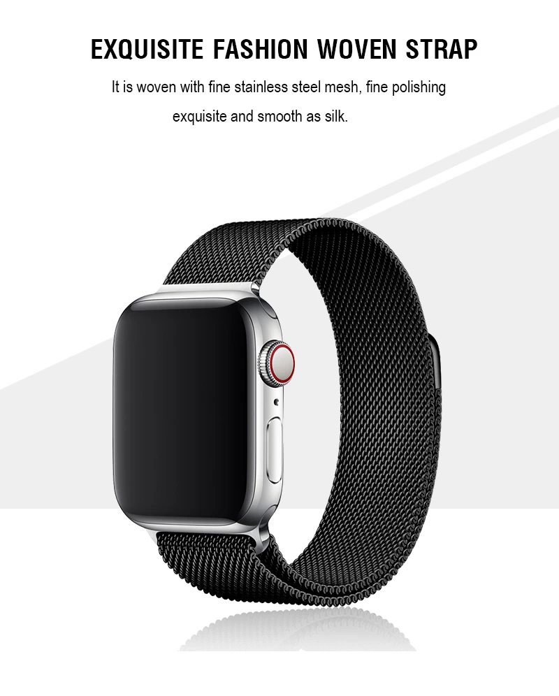 Черный ремешок для Apple Watch Series 4, 5, 40, 44 мм, Миланская петля, магнитный металлический ремешок, браслет 38, 42 мм для Iwatch 2