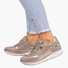 Женские кроссовки на танкетке, Вулканизированная подошва, со стразами, модная однотонная спортивная обувь для девочек