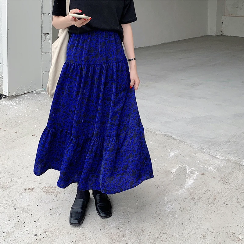 

Женская винтажная юбка-макси TingYiLi, Длинная черная трапециевидная юбка с цветочным принтом, с высокой талией, в стиле пэчворк, Осень-зима