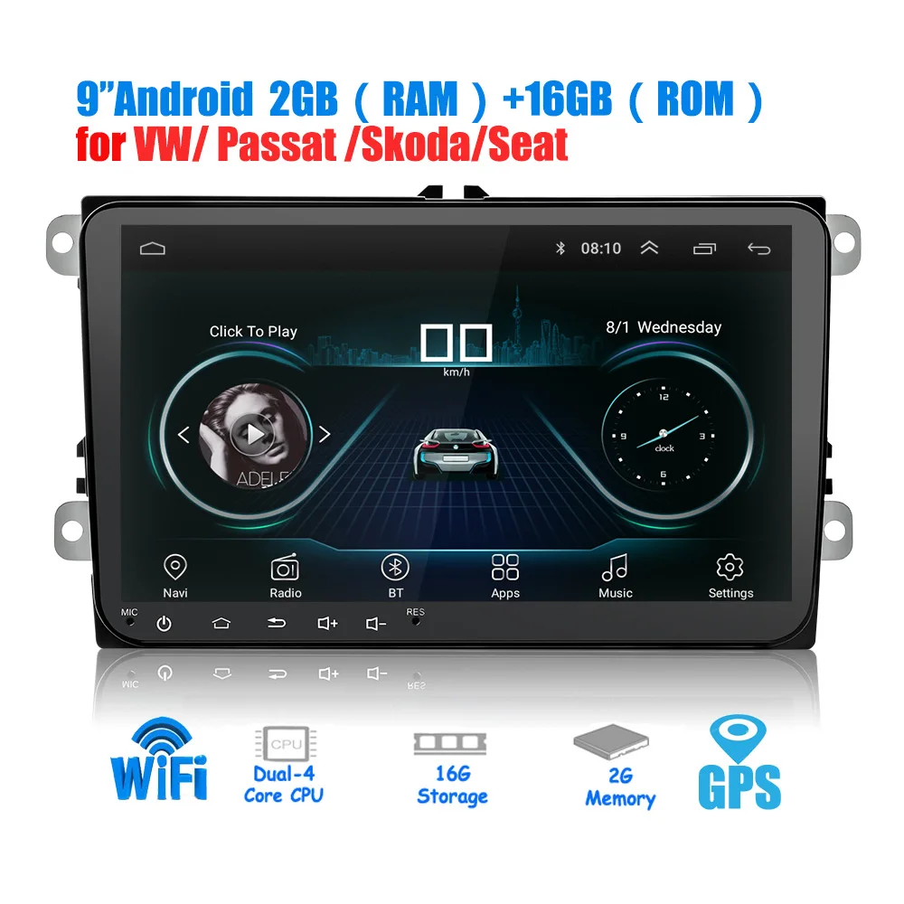 only radio 9 дюймов Android 8,1 двойной 2Din автомобиля радио gps авто 2 Din USB для Volkswagen/Passat/Гольф/Skoda/сиденье Wi Fi bluetooth 2din - Цвет: only radio