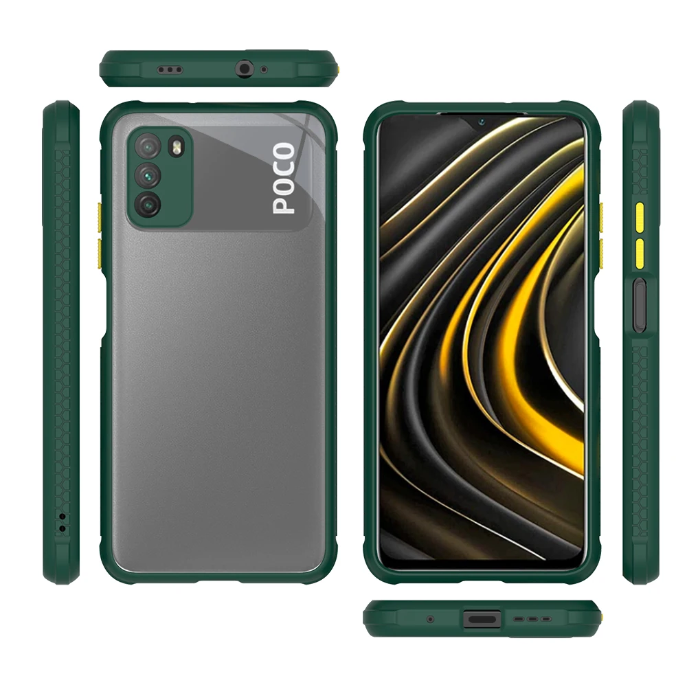 Прозрачный чехол из прочного пластика с противоскользящей амортизационной вставкой для телефона Poco M3 от Xiaomi POCO Pro 5G.