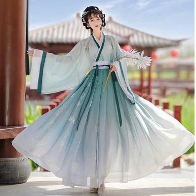 Женское традиционное китайское танцевальное платье Hanfu с вышивкой,  женское зеленое и синее градиентное танцевальное платье - купить по  выгодной цене | AliExpress