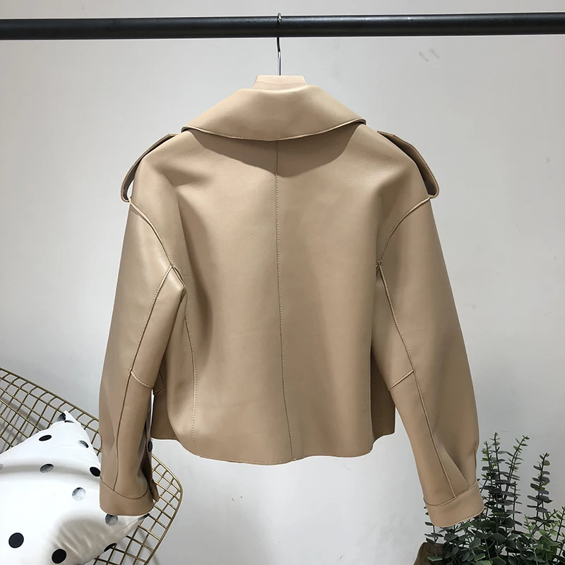 Женская кожаная куртка OFTBUY Повседневная Свободная из натуральной кожи на весну и