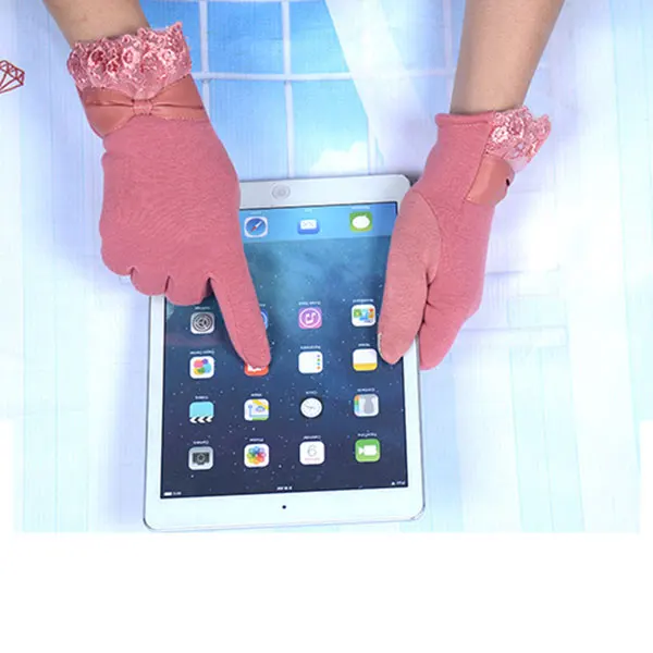 Новинка 1 пара модные женские зимние перчатки с кружевным бантом для телефона