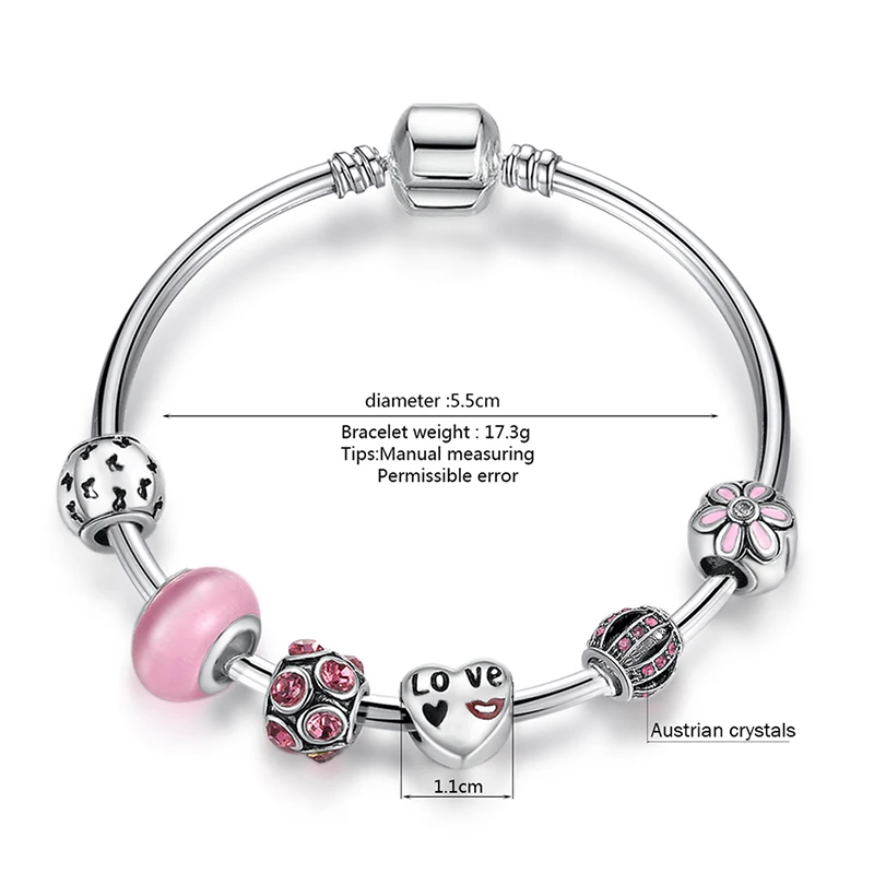 Jingzeyi Прямая поставка Розовые Прекрасные Подвески бусины шармы браслеты для