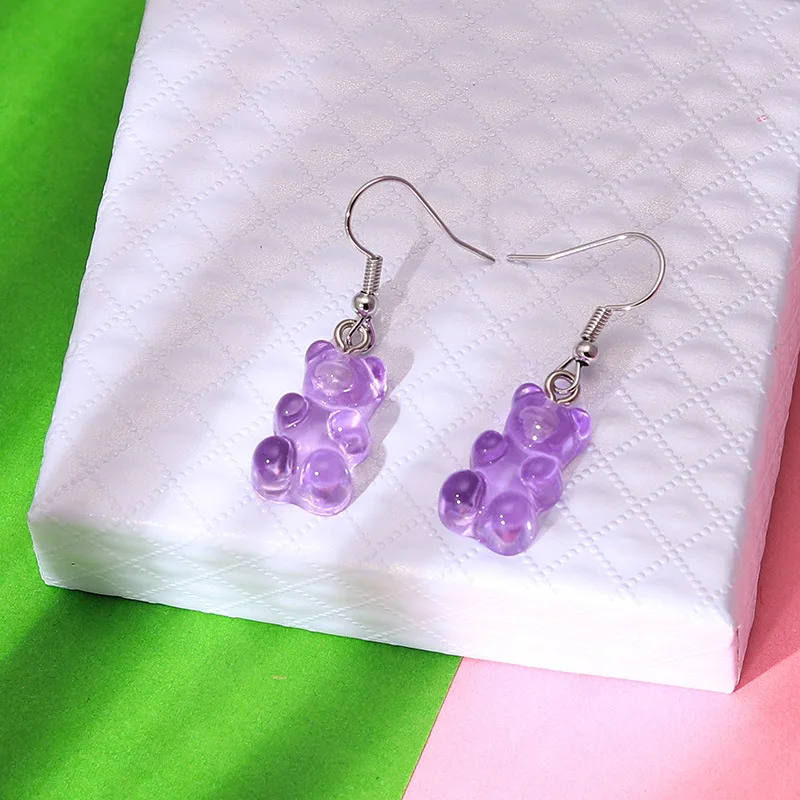 

2021 Cartoon Cute Resin Earrings Colorful Animal Bear High Quality Drop Earring Candy Color Kids Creative Drop Jewelry Gifts