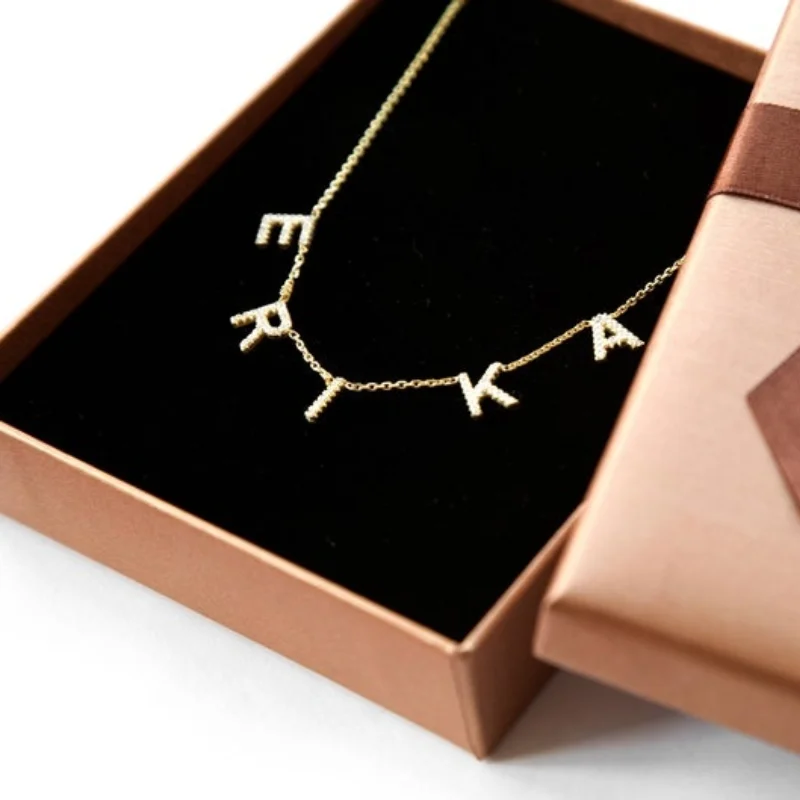 

Custom Initial Necklace CZ Initial Necklace Pave Stone Name Necklace Custom Name Necklace Personalized Pave Stone Word Necklace