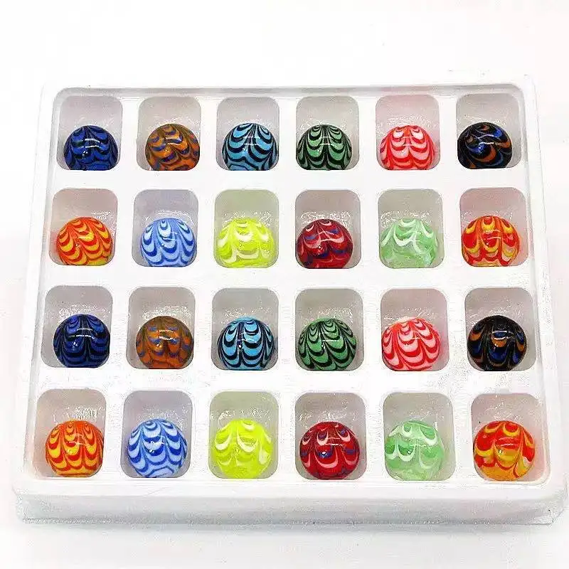 

New 24pcs Mixed Handmade Lampwork Glass Marbles Balls Solid Round Feather Design 16mm Children's Play Toy Pellet Home Vase Decor