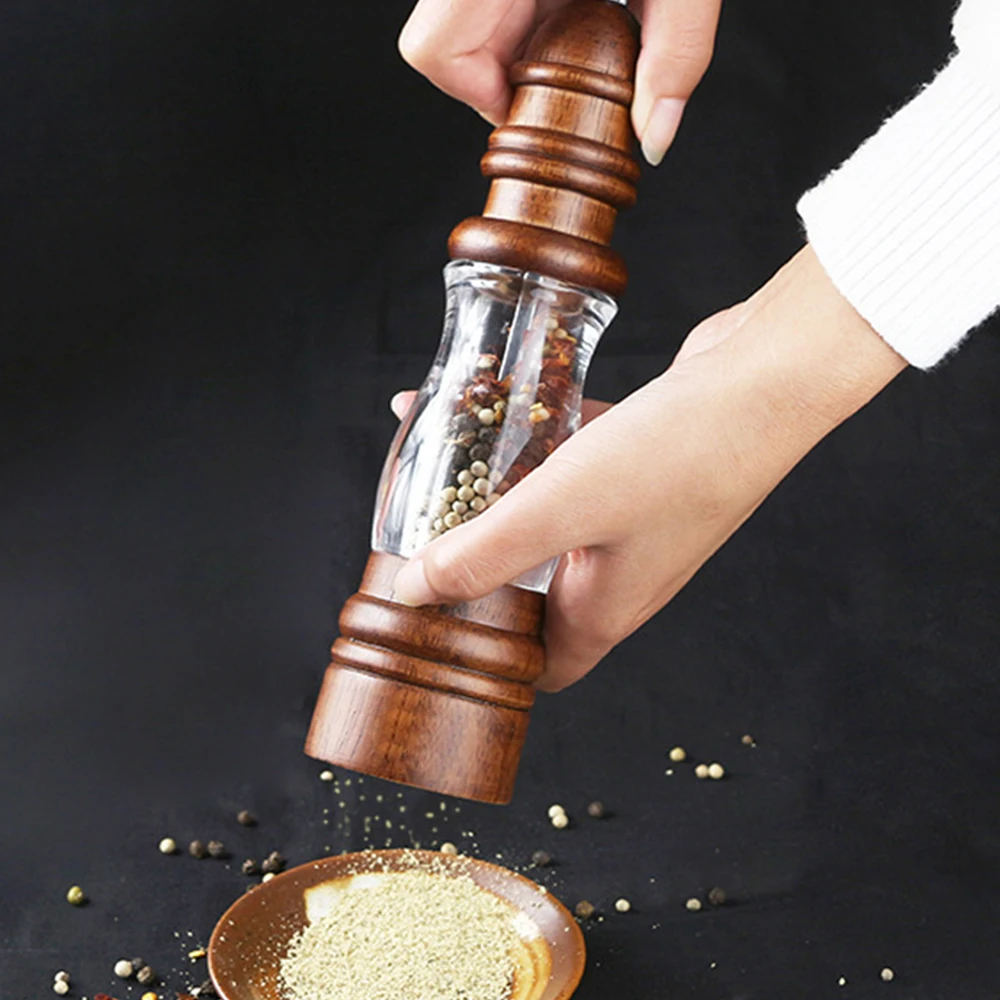 Антикварная мельница для соли и перца, шлифовальная машина из твердой древесины и акриловой бутылки, ручной керамический шлифовальный механизм для специй, кухонные мельницы для барбекю