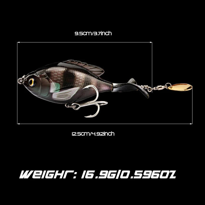 

FANGBLUE 16.6g 97mm 5Pcs Whopper Popper Fishing Lure Set Spinner Artificial Bait Rotating Tail Pike Carp Fishing Accessories