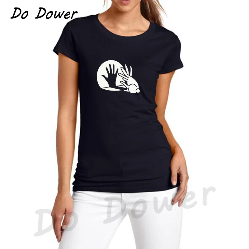 

FashionNew ProductsWomen Black T Shirts Hand Shadow Rabbit Print Letter Loose Casual Funny Lady Short Sleeve Top Tee Shirt
