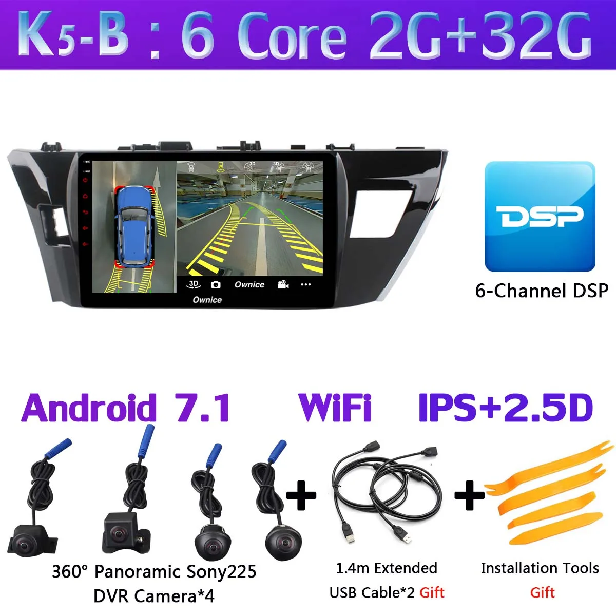 360 ° панорамный 4 × камера Android 9,0 4G+ 64G gps радио CarPlay DSP Автомобильный плеер для Toyota Corolla Lewin E160 E170 E180 - Цвет: K5-B