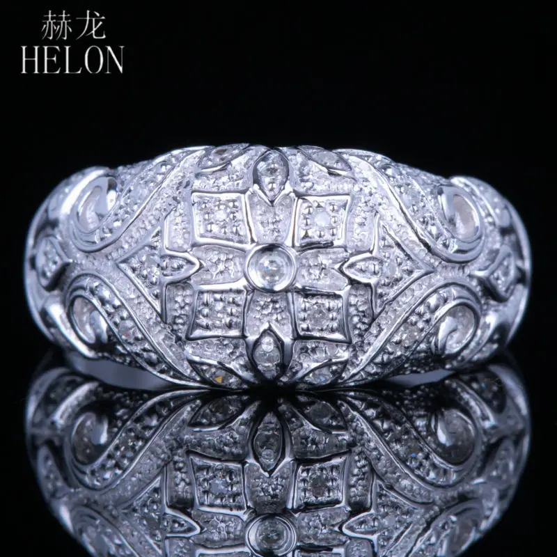

HELON Sterling Silver 925 Genuine Natural Diamonds Engagement Wedding Eternity Band Ring Women Vintage Fashion Fine Jewelry Ring