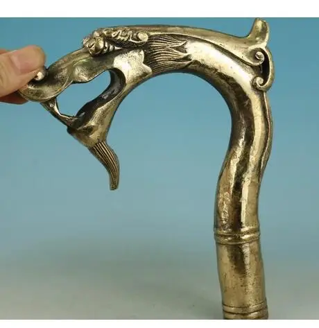 

Из бронзы, чистая медь старый Цин Ming латунь Китайский старый ручной резной дракон собирать статуя трость головы
