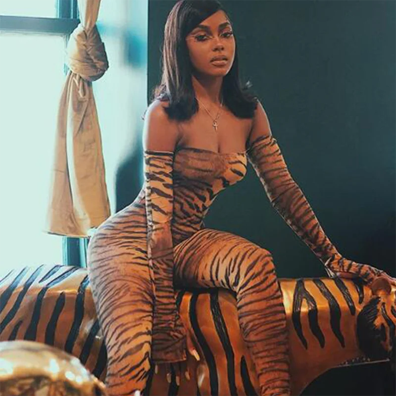 

Комбинезон женский с длинным рукавом реглан, пикантный модный ромпер с принтом животных, с воротником-лодочкой, лето-весна