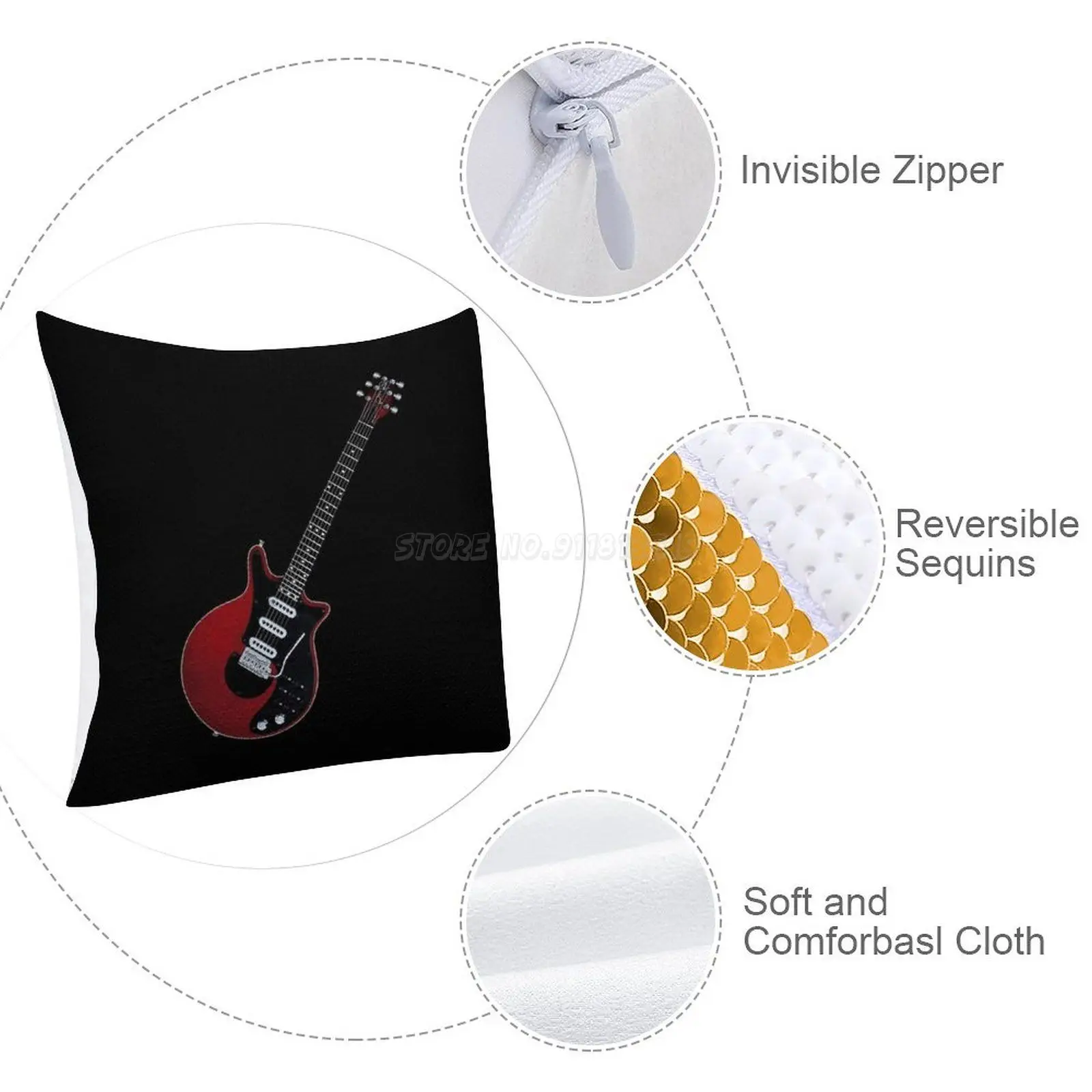 Brian May Sequin Pillowcase Magical Cushions Cover 40X40cm Mermaid Music Guitar Electric Acoustic Bass Amplifier Instr |