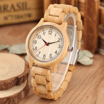 Simple Women Pure Wood Watch - Quartz Ladies Bamboo Clock 2