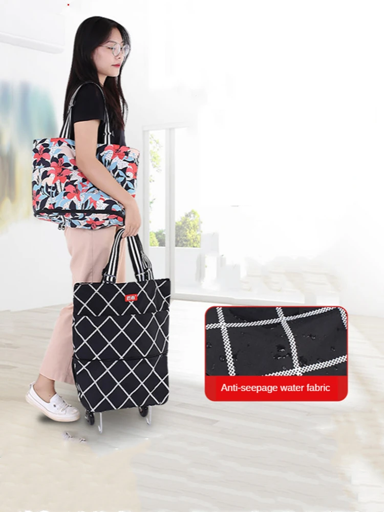 

B-LIFE Large Rolling Shopper Tote Bag Folding Shopping Bags with Wheels Foldable Trolley Cart Reusable Grocery Waterproof