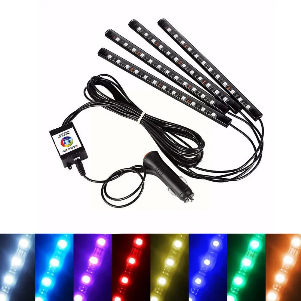 Светодиодная лента RGB для салона автомобиля декоративная лампа с дистанционным